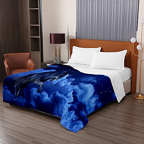 Odot Tagesdecke Bettüberwurf Steppdecke, 3D Wolf Drucken Bedspreads aus Mikrofaser Unterfüttert und Gesteppt Waschbare weich Wohndecke für Einzelbett Doppelbett (220x240cm,Wolkenwolf) von Odot