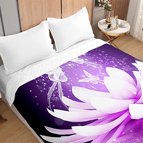 Odot Tagesdecke Bettüberwurf Steppdecke für Doppelbett Einzelbett Kinder, 3D Blumen Bettdecke Stepp Decke Tagesdecken mit Präge Wohndecke Gesteppt Klimaanlage (150x200cm,Lila Lotusblüte) von Odot