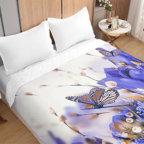 Odot Tagesdecke Bettüberwurf Steppdecke für Doppelbett Einzelbett Kinder, 3D Blumen Bettdecke Stepp Decke Tagesdecken mit Präge Wohndecke Gesteppt Klimaanlage (180x220cm,Lila Schmetterling) von Odot