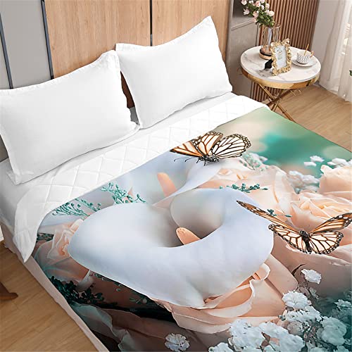 Odot Tagesdecke Bettüberwurf Steppdecke für Doppelbett Einzelbett Kinder, 3D Blumen Bettdecke Stepp Decke Tagesdecken mit Präge Wohndecke Gesteppt Klimaanlage (200x230cm,Champagner Rose) von Odot