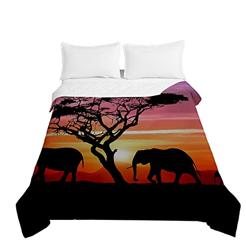 Odot Tagesdecke Bettüberwurf Steppdecke für Doppelbett Einzelbett Kinder, 3D Elefanten Bettdecke Stepp Decke Tagesdecken mit Präge Wohndecke Gesteppt Waschbare (180x220cm,Sonnenuntergang Baum) von Odot