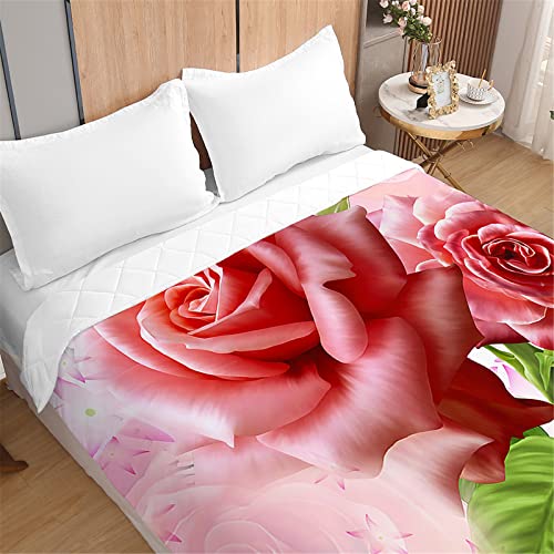 Odot Tagesdecke Bettüberwurf Steppdecke für Doppelbett Einzelbett Kinder, 3D Rosen Druck Bettdecke Stepp Decke Tagesdecken mit Präge Wohndecke Gesteppt Klimaanlage (220x240cm,Rosa elegant) von Odot