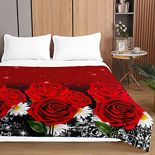 Odot Tagesdecke Steppdecke Bettüberwurf 3D Bettdecke Stepp Decke Sofaüberwurf Gesteppt Waschbare Klimaanlage Wohndecke Doppelbett Reisedecke (180x220cm,Rote Rosen 1) von Odot