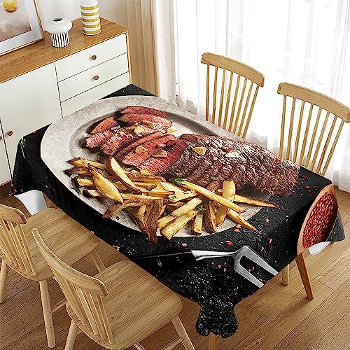 Odot Tischdecke Abwaschbar Gartentischdecke Tischdecke mit 3D-Steak-Druck Tischschoner Tischschutz Rechteck Tischdecke Pflegeleicht Fleckschutz Küche Dekoration (150x150cm,Fritten) von Odot