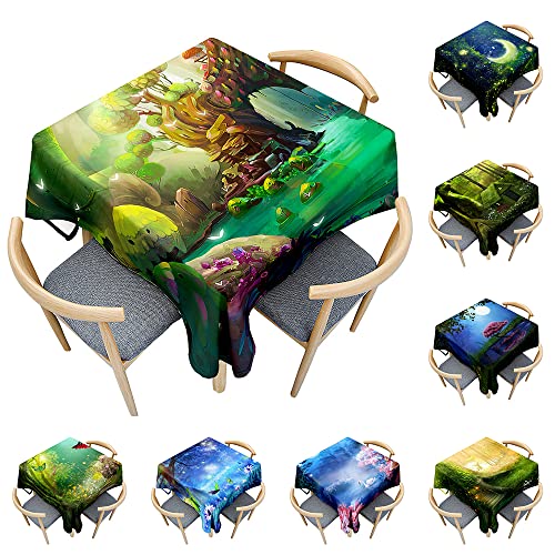 Odot Tischdecke Quadratisch Wasserdicht Polyester, Pflegeleicht Fleckschutz Abwaschbar 3D-Fantasiewalddruck Rechteckig Tischdecke für Home Küche Couchtisch Dekoration (seltsamer Baum,60x60cm) von Odot