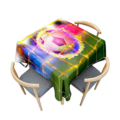 Odot Tischdecke Quadratisch Wasserdicht Polyester, Pflegeleicht Fleckschutz Abwaschbar 3D-Fußballdruck Rechteckig Tischdecke für Home Küche Dekoration (120x120cm,Flammenfußball) von Odot