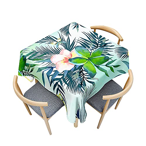 Odot Tischdecke Quadratisch Wasserdicht Polyester, Pflegeleicht Fleckschutz Abwaschbar 3D Grüner Blattdruck Rechteckig Tischdecke für Home Küche Dekoration (90x90cm,Schmetterling und Blume) von Odot