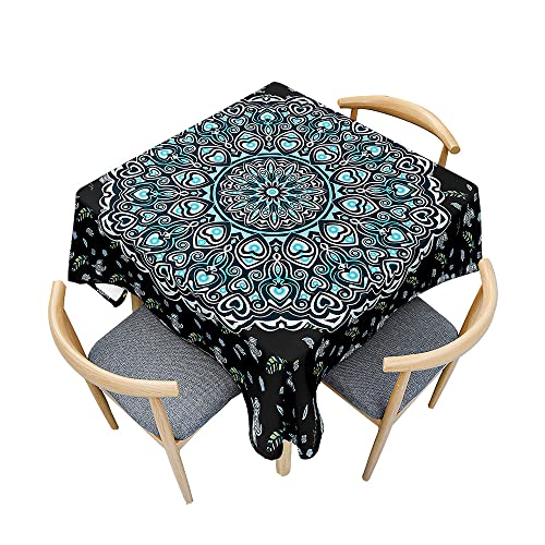 Odot Tischdecke Quadratisch Wasserdicht Polyester, Pflegeleicht Fleckschutz Abwaschbar 3D-Mandala-Druck Rechteckig Tischdecke für Home Küche Dekoration (blaues Herz,120x120cm) von Odot