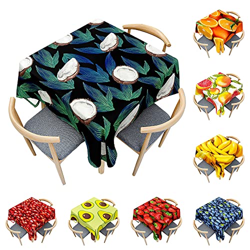 Odot Tischdecke Quadratisch Wasserdicht Polyester, Pflegeleicht Fleckschutz Abwaschbar 3D-Obstdruck Rechteckig Tischdecke für Home Küche Dekoration (100x100cm,Kokosnuss) von Odot