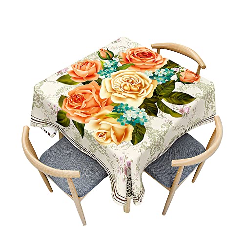 Odot Tischdecke Quadratisch Wasserdicht Polyester, Pflegeleicht Fleckschutz Abwaschbar 3D-Rosenblumendruck Rechteckig Tischdecke für Home Küche Dekoration (150x150cm,Elegante Rose) von Odot