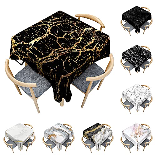 Odot Tischdecke Quadratisch Wasserdicht Polyester, Pflegeleicht Fleckschutz Abwaschbar 3D-Schwarz-Weiß-Marmor Rechteckig Tischdecke für Home Küche Couchtisch Dekoration (140x140cm,schwarzes Gold) von Odot