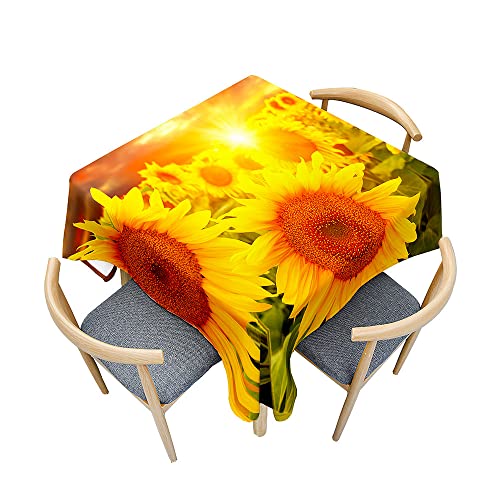 Odot Tischdecke Quadratisch Wasserdicht Polyester, Pflegeleicht Fleckschutz Abwaschbar 3D-Sonnenblumendruck Rechteckig Tischdecke für Home Küche Dekoration (60x60cm,gelbe Sonnenblume) von Odot