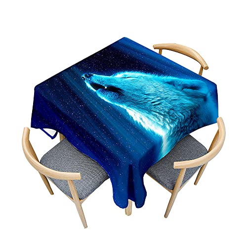 Odot Tischdecke Quadratisch Wasserdicht Polyester, Pflegeleicht Fleckschutz Abwaschbar 3D-Wolf-Druck Rechteckig Tischdecke für Home Küche Dekoration (60x60cm,Blauer Wolf) von Odot