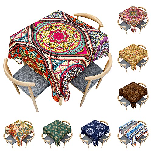 Odot Tischdecke Quadratisch Wasserdicht Polyester, Pflegeleicht Fleckschutz Abwaschbar Böhmisches Mandala Rechteckig Tischdecke für Home Küche Couchtisch Dekoration (Exotisches Mandala,180x180cm) von Odot