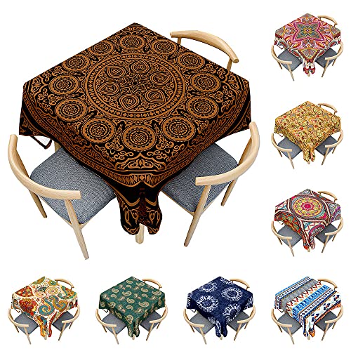 Odot Tischdecke Quadratisch Wasserdicht Polyester, Pflegeleicht Fleckschutz Abwaschbar Böhmisches Mandala Rechteckig Tischdecke für Home Küche Couchtisch Dekoration (rundes Mandala,150x150cm) von Odot