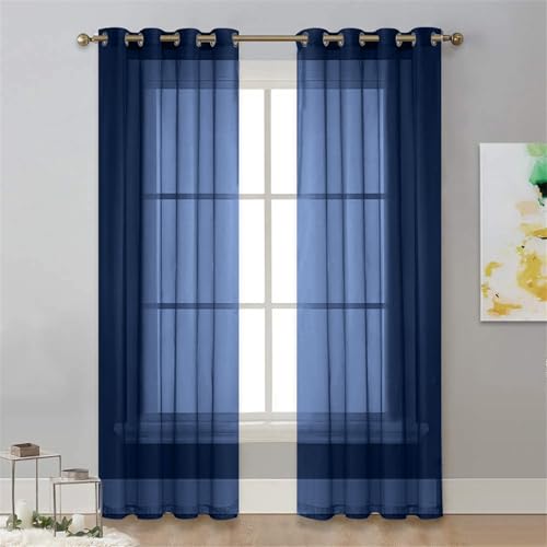 Odot Transparent Gardinen mit Ösen Schlaufen, Einfarbig Vorhänge Voile Sheer Vorhang Dekoschal Fensterschal Ösenvorhang für Wohnzimmer Fenster 2er Set (Dunkelblau,100x200cm) von Odot