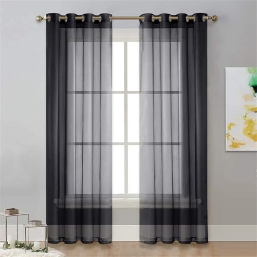 Odot Transparent Gardinen mit Ösen Schlaufen, Einfarbig Vorhänge Voile Sheer Vorhang Dekoschal Fensterschal Ösenvorhang für Wohnzimmer Fenster 2er Set (Schwarz,100x200cm) von Odot