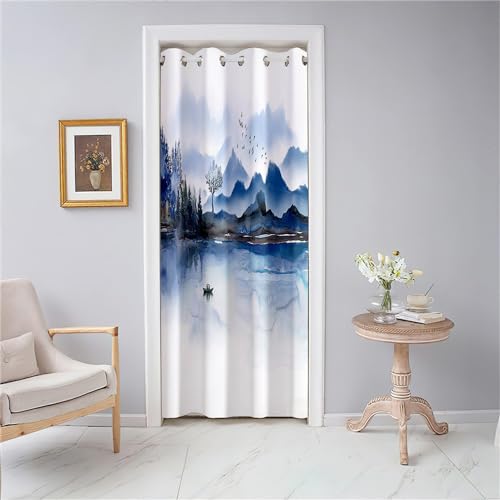 Odot Türvorhang Blickdicht Vorhang Thermo Verdunklungsvorhänge mit Ösen, 3D Kunst-Tintenmalerei Druck Gardinen Raumteiler Vorhang für Wohnzimmer Schlafzimmer Schrank (120x200cm,Stil I) von Odot