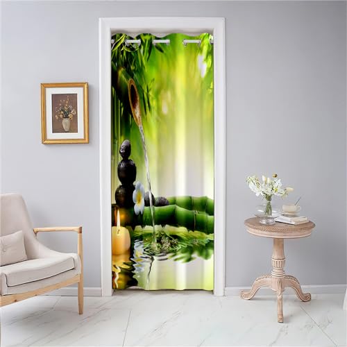 Odot Türvorhang Blickdicht mit Ösen, Thermo Gardinen Vorhang, Grüner Bambus im Zen-Stil Verdunklungsvorhänge 1 Stück, Raumteiler Vorhang für Wohnzimmer Schlafzimmer Schrank (Stil E,80x150cm) von Odot