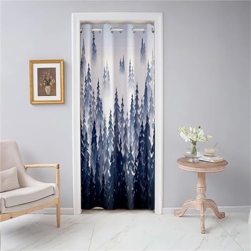 Odot Türvorhang Blickdicht mit Ösen, Thermo Gardinen Vorhang, Nordischer WalddruckVerdunklungsvorhänge 1 Stück, Raumteiler Vorhang für Wohnzimmer Schlafzimmer Schrank (Grauer Wald,120x180cm) von Odot