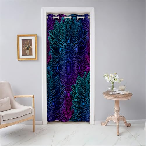 Odot Türvorhang Blickdicht mit Ösen, Verdunklungsvorhänge 1 Stück Buntes 3D Mandala-Totem Muster Thermovorhang Wohnzimmer Schlafzimmer Schrank Raumteiler Vorhang (120x200cm,Lila) von Odot