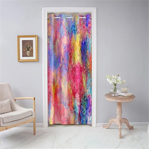 Odot Türvorhang Blickdicht mit Ösen, Verdunklungsvorhänge 1 Stück Buntes 3D Mandala-Totem Muster Thermovorhang Wohnzimmer Schlafzimmer Schrank Raumteiler Vorhang (120x200cm,Rosa) von Odot