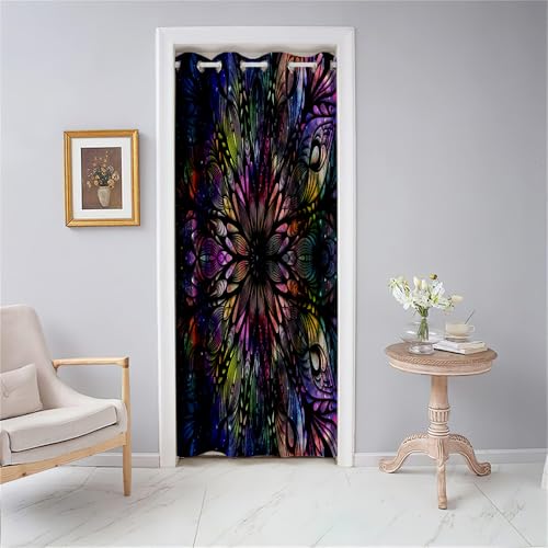 Odot Türvorhang Blickdicht mit Ösen, Verdunklungsvorhänge 1 Stück Buntes 3D Mandala-Totem Muster Thermovorhang Wohnzimmer Schlafzimmer Schrank Raumteiler Vorhang (130x150cm,Farbe 2) von Odot