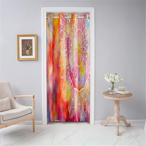 Odot Türvorhang Blickdicht mit Ösen, Verdunklungsvorhänge 1 Stück Buntes 3D Mandala-Totem Muster Thermovorhang Wohnzimmer Schlafzimmer Schrank Raumteiler Vorhang (150x200cm,Orange Farbe) von Odot