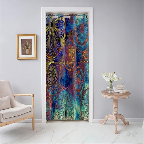 Odot Türvorhang Blickdicht mit Ösen, Verdunklungsvorhänge 1 Stück Buntes 3D Mandala-Totem Muster Thermovorhang Wohnzimmer Schlafzimmer Schrank Raumteiler Vorhang (80x150cm,Grün 1) von Odot