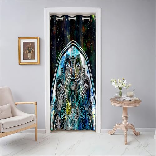 Odot Türvorhang Blickdicht mit Ösen, Verdunklungsvorhänge 1 Stück Buntes 3D Mandala-Totem Muster Thermovorhang Wohnzimmer Schlafzimmer Schrank Raumteiler Vorhang (80x150cm,Schwarz 2) von Odot