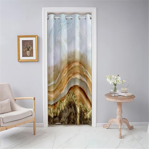 Odot Türvorhang Blickdicht mit Ösen, Verdunklungsvorhänge 1 Stück Vorhang Stilvolles Buntes Marmormuster, Thermovorhang Wohnzimmer Schlafzimmer Schrank Raumteiler Vorhang (Gold,130x200cm) von Odot