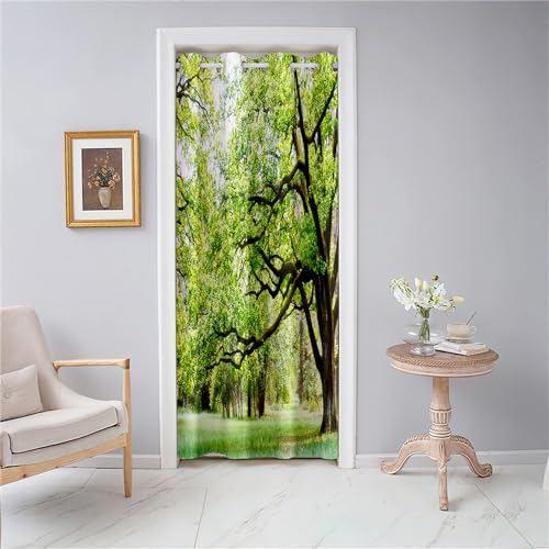 Odot Türvorhang Blickdicht mit Ösen, Verdunklungsvorhänge Isolierter Gardinen 3D Grüner Wald Druck Raumteiler Vorhang für Wohnzimmer Schlafzimmer Fenster Tür Schrank (Stil C,80x180cm) von Odot