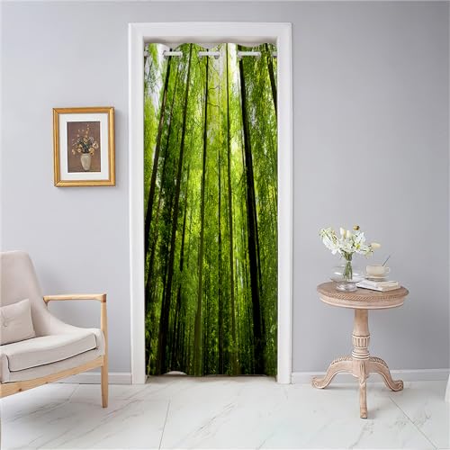 Odot Türvorhang Blickdicht mit Ösen, Verdunklungsvorhänge Isolierter Gardinen 3D Grüner Wald Druck Raumteiler Vorhang für Wohnzimmer Schlafzimmer Fenster Tür Schrank (Stil E,150x200cm) von Odot