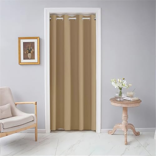 Odot Türvorhang Blickdicht mit Ösen, Verdunklungsvorhänge Modern Einfarbig Vorhang 1 Stück Thermovorhang Wohnzimmer Schlafzimmer Schrank Raumteiler Vorhang (120x200cm,Kamel) von Odot