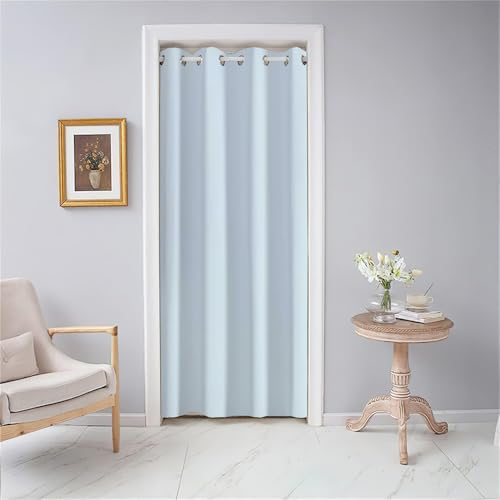 Odot Türvorhang Blickdicht mit Ösen, Verdunklungsvorhänge Modern Einfarbig Vorhang 1 Stück Thermovorhang Wohnzimmer Schlafzimmer Schrank Raumteiler Vorhang (130x200cm,Hellblau) von Odot