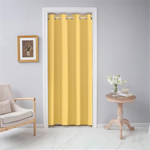 Odot Türvorhang Blickdicht mit Ösen, Verdunklungsvorhänge Modern Einfarbig Vorhang 1 Stück Thermovorhang Wohnzimmer Schlafzimmer Schrank Raumteiler Vorhang (180x200cm,Gelb) von Odot