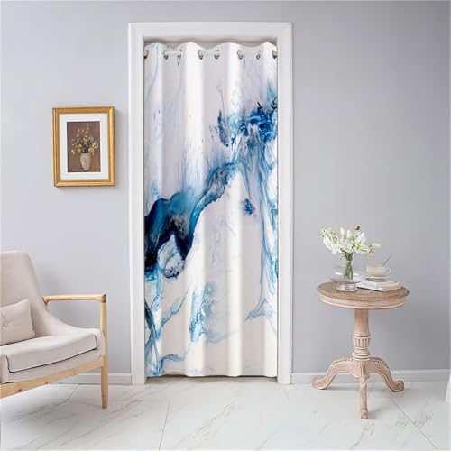 Odot Türvorhang Blickdicht mit Ösen, Verdunklungsvorhänge Thermovorhang 3D Modernes Abstraktes Aquarell Vorhang 1 Stück Wohnzimmer Schlafzimmer Schrank Raumteiler Vorhang (80x150cm,Blau) von Odot