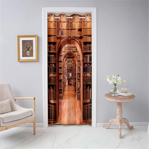 Odot Türvorhang Blickdicht mit Ösen, Verdunklungsvorhänge Vintage-Bücherregal-Druck Vorhang 1 Stück Thermovorhang Wohnzimmer Schlafzimmer Schrank Raumteiler Vorhang (120x200cm,Stil A) von Odot