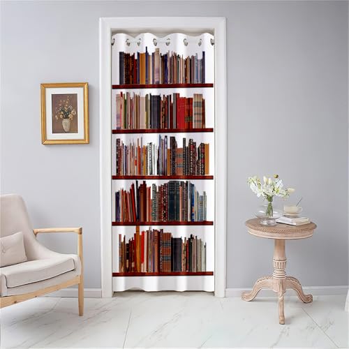 Odot Türvorhang Blickdicht mit Ösen, Verdunklungsvorhänge Vintage-Bücherregal-Druck Vorhang 1 Stück Thermovorhang Wohnzimmer Schlafzimmer Schrank Raumteiler Vorhang (80x150cm,Stil G) von Odot