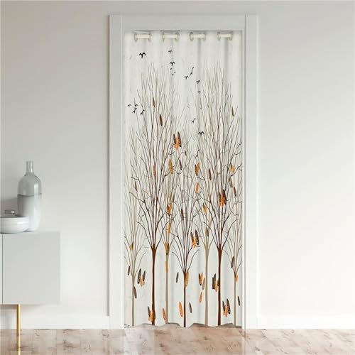 Odot Verdunkelungsvorhänge mit Ösen, Baum Muster Raumteiler Vorhang Türvorhang Thermo Blackout Thermovorhang Winter Kälteschutz Türvorhang für Fenster Tür (80x180cm,Vogel A) von Odot
