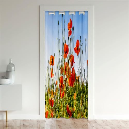 Odot Verdunkelungsvorhänge mit Ösen, Blumen Muster Raumteiler Vorhang Türvorhang Thermo Blackout Thermovorhang Winter Kälteschutz Türvorhang für Fenster Tür (120x180cm,Rot Blumen A) von Odot