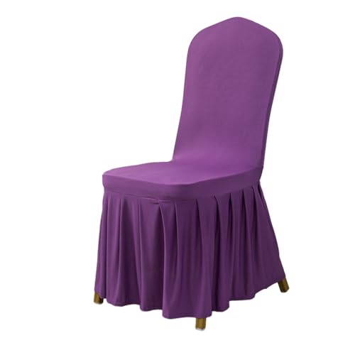 Odot Voller Wickelrock Stuhlhussen Esstisch, Stretch Stuhlhussen Hussen Abnehmbarer Waschbarer Stuhlbezug Polyester Reine Farbe Sesselbezug für Hochzeit (2er Set,Violett) von Odot