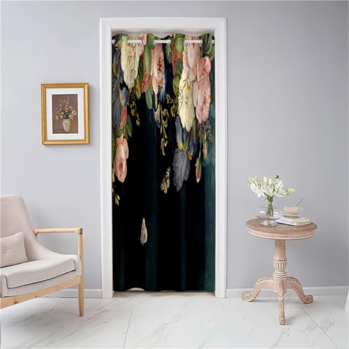 Odot Vorhang Blickdicht mit Ösen Türvorhang Gardinen Verdunklungsvorhänge Elegant Schmetterling Blumenmuster Raumteiler Vorhang für Wohnzimmer Schlafzimmer Tür Schrank (Schwarz,120x200cm) von Odot