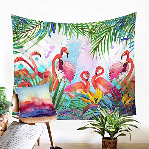 Odot Wandteppich Wandtuch Landschaft Wandbehang, Flamingo Tropischer Stil Kreativ Drucken Tapisserie Tischdecke Meditation Yogamatte Strandtuch von Zuhause Wanddekorationen (150x130cm,Hawaii) von Odot