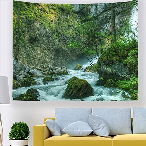 Odot Wandteppich Wandtuch Pflanze Landschaft Wandbehang Tapisserie Tischdecke Meditation Yogamatte Strandtuch fit Zuhause Wanddekorationen (150x200cm,Wasserfall) von Odot