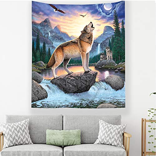 Odot Wandteppich Wandtuch Wandbehang, Mandala Wolf Tapisserie Tischdecke Meditation Yogamatte Strandtuch Tapisserie Dekoration für Schlafzimmer Wohnzimmer (150x200cm,Creek) von Odot