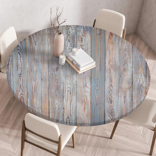 Odot Tischdecke Abwaschbar Rund 100cm, Elastisch Lotuseffekt Tischdecke Outdoor 3D-Holzmaserung Tischdecken Table Cloth für Garten Restaurant, Ideal für 90cm-95cm von Odot