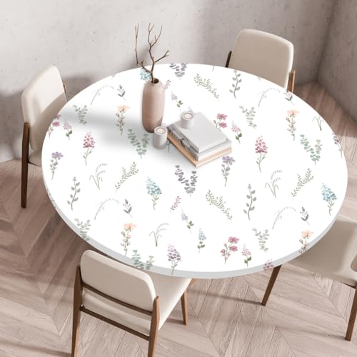 Odot Waschbare Elastische Runde Tischdecke 3D Floral Anti-Tear Wischbare rutschfeste Rund Tischdecken Abwaschbar Abwischbar Tischtuch für Dekoration Garten Partys Kaffee (80cm,Lavendel) von Odot