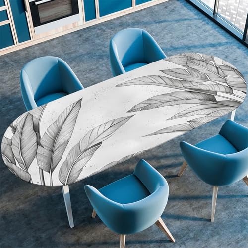 Odot Runde Elastische Ovale Tischdecke 3D Druck Abwaschbar Spanntischdecke Outdoor Oval Gartentischdecke mit Gummizug, Pflanze Druck (122x173cm,Blatt) von Odot
