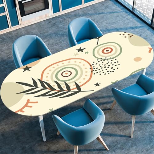 Odot Waschbare Elastische Runde Tischdecke Oval Abwaschbar Spanntischdecke Oval Gartentischdecke Outdoor Oval Tischdecke mit Gummizug, 3D Moderne Blumen (107x152cm,Beige) von Odot